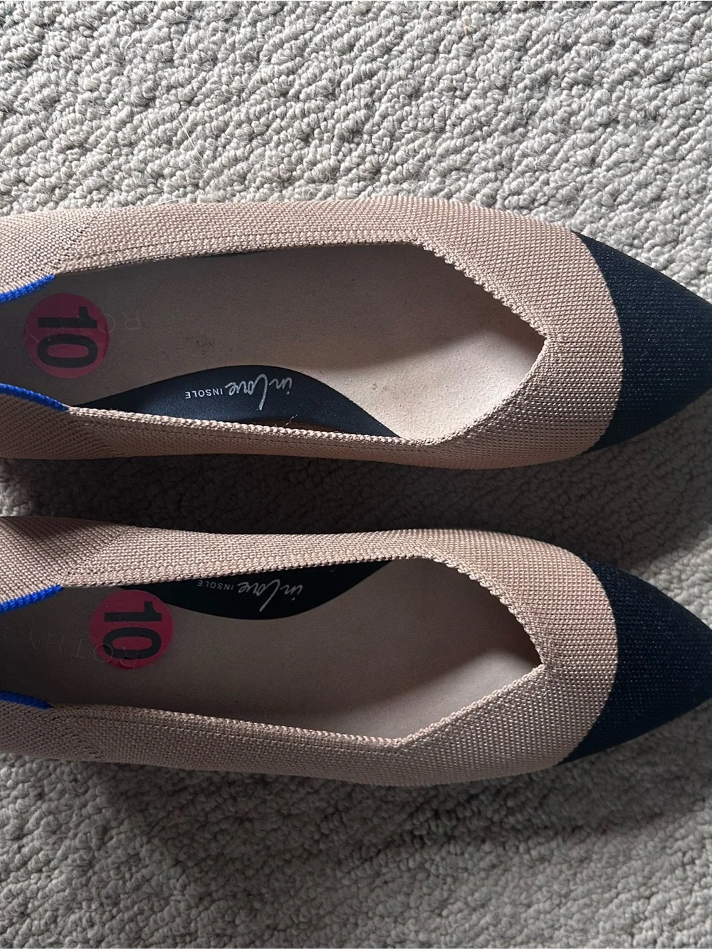 Rothy’s Size 10 Pointed Toe Ballet Flats in Beige and Black
